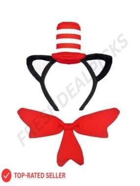 Cat Ears Headband Bow Tie Set Party Costume Accessory